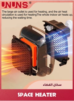 UNUNS Electric Space Heater,Small Space Heater Plug In,800w Mini Wall Mount Portable Heaters For Indoor Use Office Bedroom,12-Hour Timer,Auto Shut Off,Quiet Energy Efficient Ceramic Heating  - Image 3