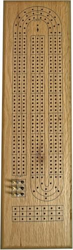 WE Games Classic Solid Natural Oak Wood Board Cribbage Board Set, 3 Track Board with Metal Pegs, Unique Cribbage Board for Family Games, Travel Games, Birthday Gifts, 16 inches - Image 1