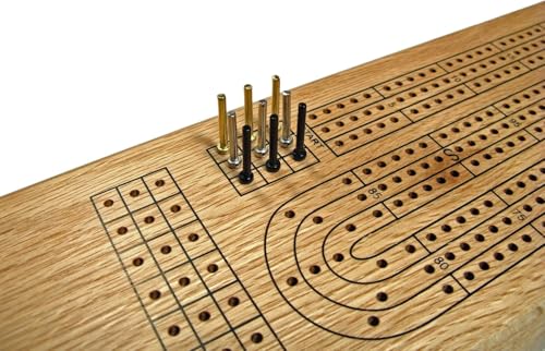 WE Games Classic Solid Natural Oak Wood Board Cribbage Board Set, 3 Track Board with Metal Pegs, Unique Cribbage Board for Family Games, Travel Games, Birthday Gifts, 16 inches - Image 2