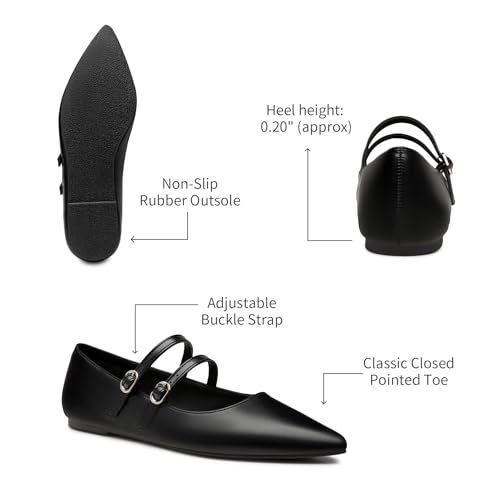 Trary Black Flats for Women, Mary Jane Shoes Women Closed Pointed Toe Ballet Flats Dressy Comfortable Slip on Shoes Leather Mary Janes Size 6 - Image 4