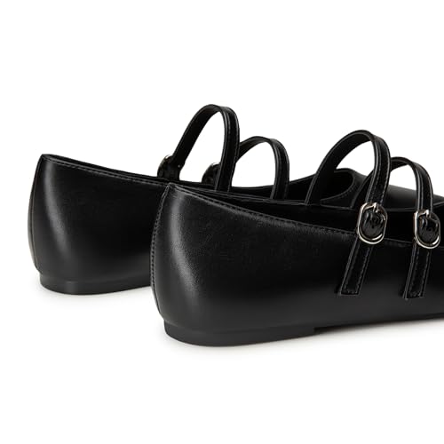 Trary Black Flats for Women, Mary Jane Shoes Women Closed Pointed Toe Ballet Flats Dressy Comfortable Slip on Shoes Leather Mary Janes Size 6 - Image 2