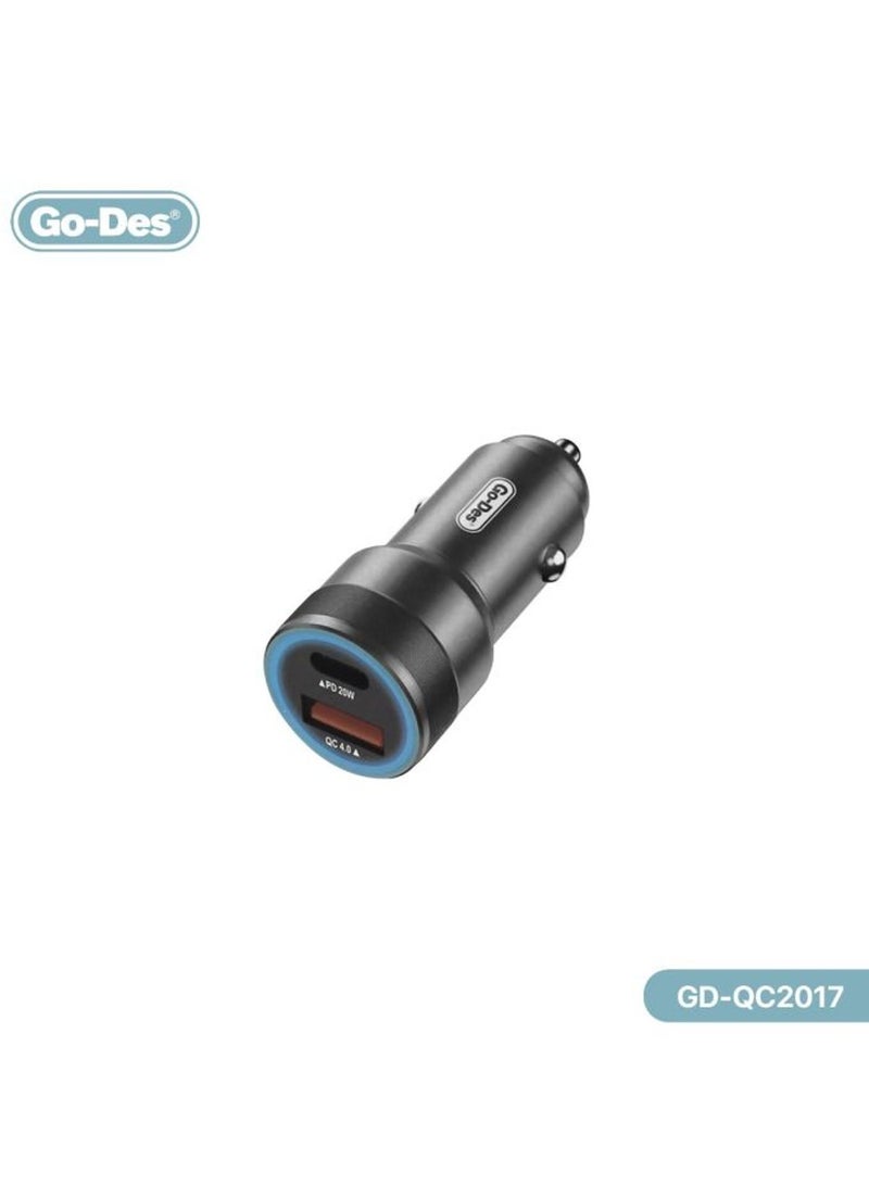GO-DES Go Des  GD-QC2017 45W USB + USB-C Car Charger Black - Image 1