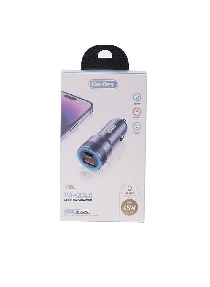 GO-DES Go Des  GD-QC2017 45W USB + USB-C Car Charger Black - Image 2