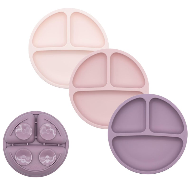 WeeSprout Suction Plates for Babies & Toddlers - 100% Silicone, Dinnerware Stays Put, Divided Design for Picky Eaters, Microwave & Dishwasher Friendly, 3 Pack (Matte Pink, Purple & Blush Pink) - Image 1