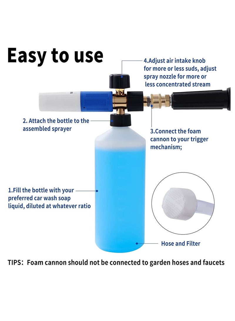 Excefore Foam Cannon  Pressure Washer Gun with 1/4 Inch Quick Connect and Adjustable Nozzle Car Wash Sprayer 1 L Bottle, Professional Fits Most Washing Accessories Foam Dispenser(4000 PSI) - Image 4