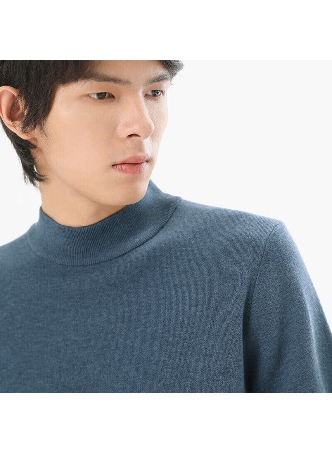 Markless Men's Sweater Autumn Winter Warm Loose Casual Half Turtleneck Knit Pullover 1713 Haze Blue Xxl - Image 1
