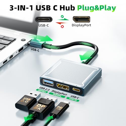 BolAAzuL USB C to DisplayPort Multiport Adapter Dock, BolAAzuL 3-in-1 Type C Hub with 1xDP 1.4 + 1xUSB 2.0 + 1xPD Charging Port(Type C), 8K 60Hz/ 100W PD/DP ALT Mode Supported for Macboo pro, iPad pro, Monitor - Image 3