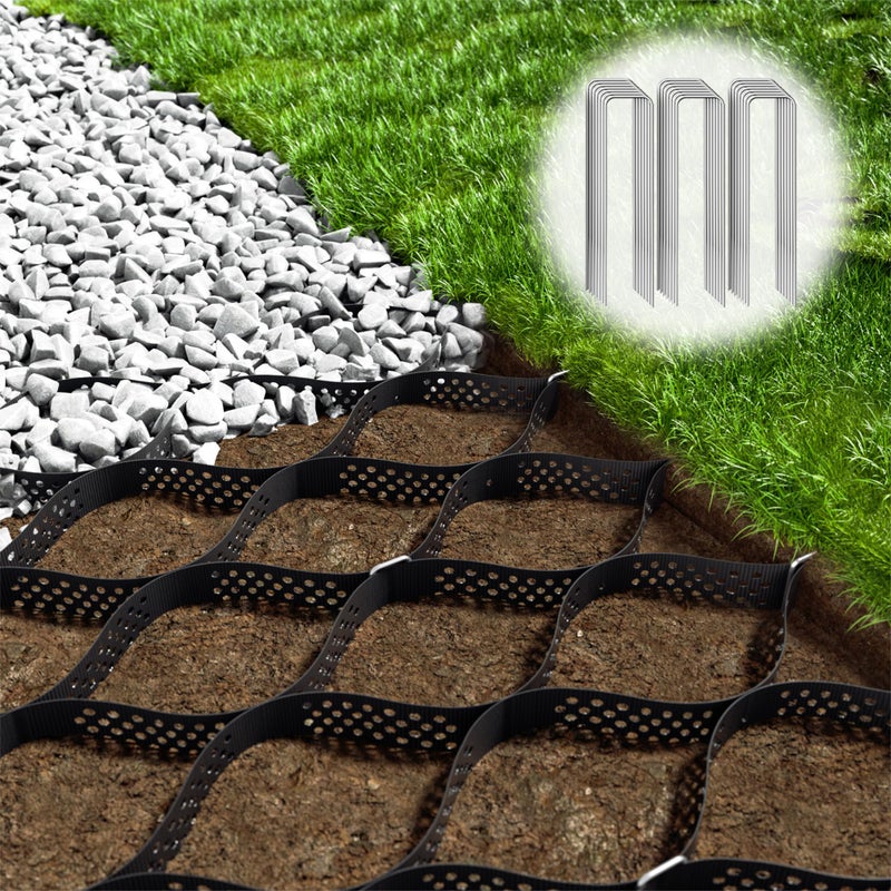 LXVOOEE Gravel Grid 4.4x33 FT with 20Pcs Landscape Staples, 2'' Thick Geogrid Ground Grid 2200 lbs per Sq Ft Erosion Control Geo Grid for Driveway, Walkway, Horse Paddock, Patio, Parking Lot, Slope - Image 1