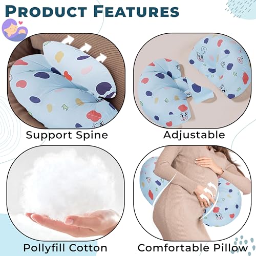 Bembika Pregnancy Pillow – Adjustable U Shaped Pregnancy Pillow for Belly and Back Support, Maternity Body Pillow for Side Sleeping, Compact Pregnancy Support Pillow for Comfort-(Happy Cow) - Image 4