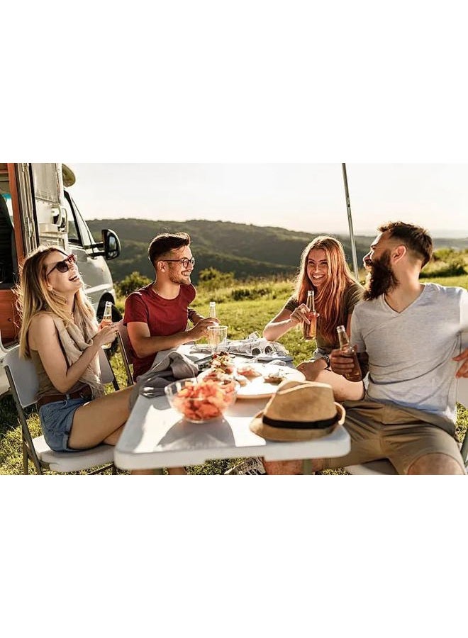 Go-Trio SHOWAY 6 Foot x 30 inch Folding Table, Indoor Outdoor Portable Plastic Picnic Party Dining Camp Tables, Fold-in-Half Heavy Duty Utility Table, White Granite - Image 5