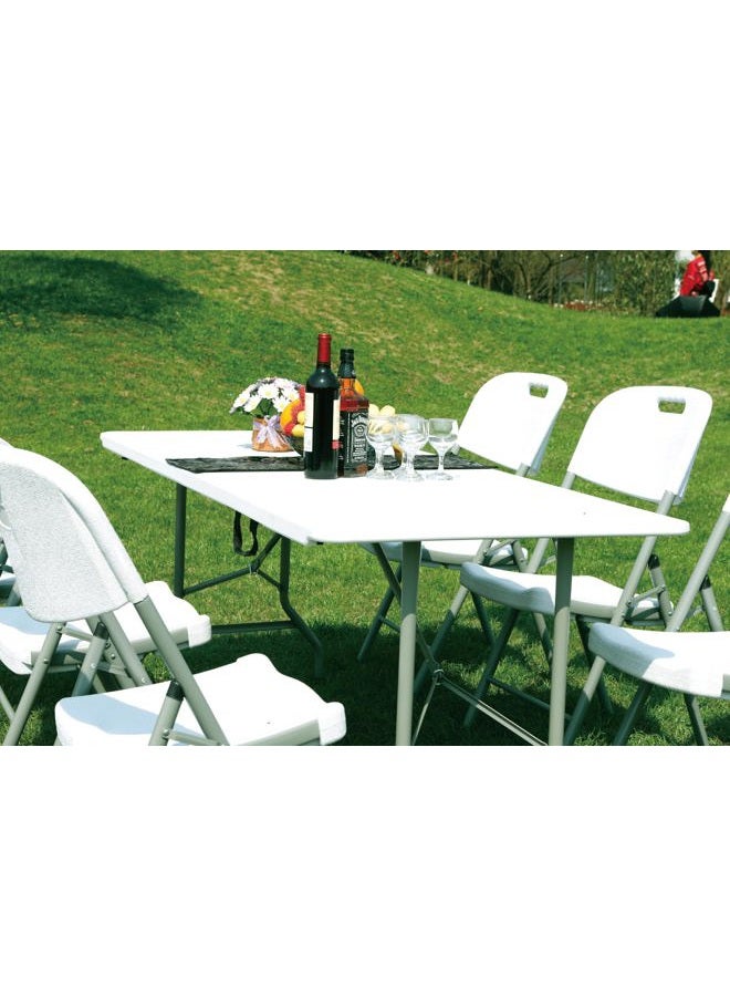 Go-Trio SHOWAY 6 Foot x 30 inch Folding Table, Indoor Outdoor Portable Plastic Picnic Party Dining Camp Tables, Fold-in-Half Heavy Duty Utility Table, White Granite - Image 4