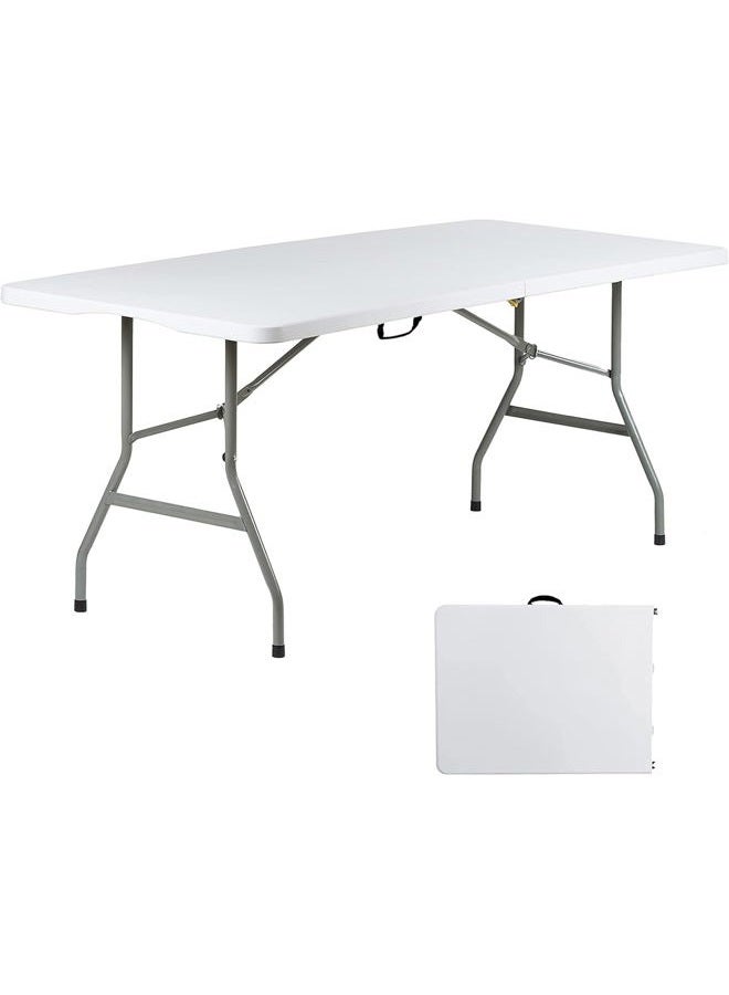 Go-Trio SHOWAY 6 Foot x 30 inch Folding Table, Indoor Outdoor Portable Plastic Picnic Party Dining Camp Tables, Fold-in-Half Heavy Duty Utility Table, White Granite - Image 1