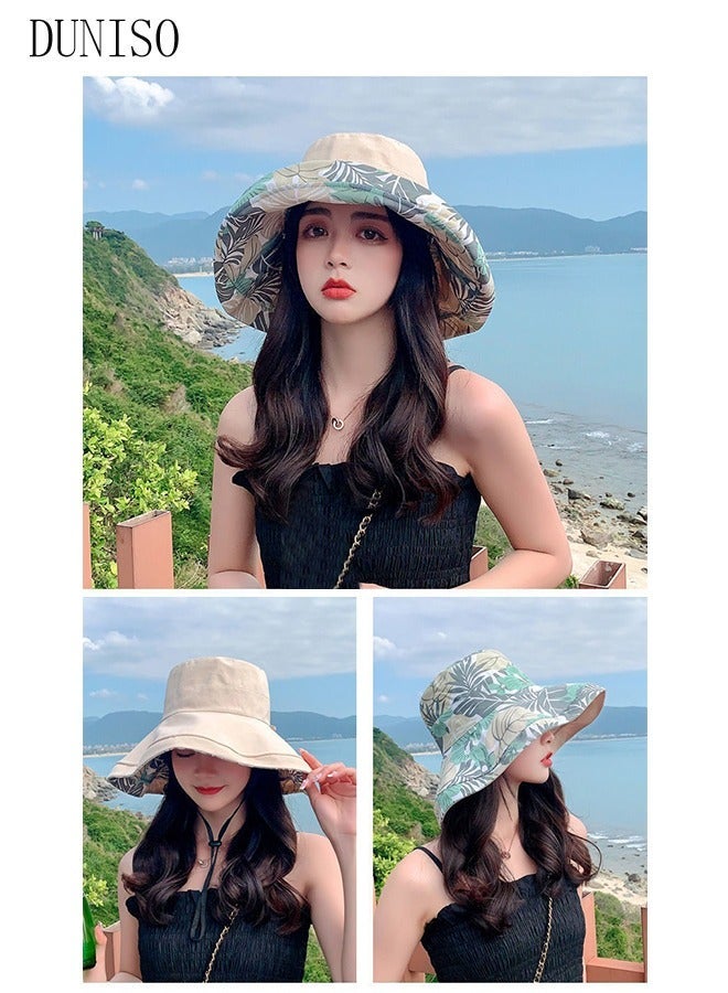 DUNISO Double Sided Women's Spring Summer Foldable Beach hat Korean Version Of The Fashion Sunhat UV Protection UPF50+ Trend Print Outdoor Big Hat For Beach Travel - Image 2