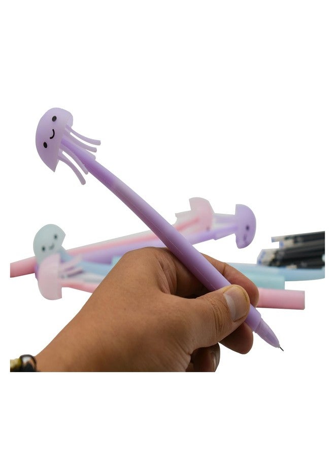 Lopenle 6PCS Novelty Jellyfish Pens Wiggle Gel Pens Soft Silicone Ballpoint Pens Bendable Pen With12 Pieces Refills Black Ink 0.5mm For School Office Home Stationery Store - Image 4