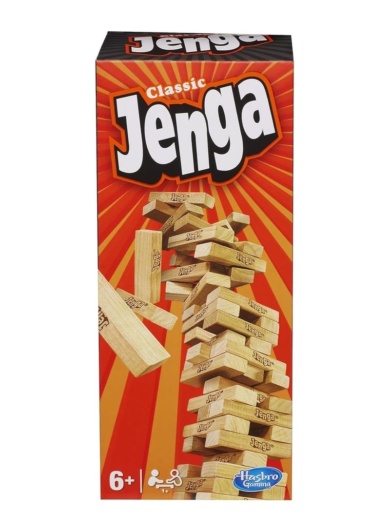 Hasbro Games Classic Jenga Game, Genuine Hardwood Blocks, Jenga Stacking Tower Party Game For Family And Kids Ages 6+, Birthday Gift & Gift For All Ocasions - Image 1