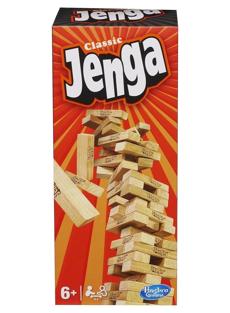 Hasbro Games Classic Jenga Game, Genuine Hardwood Blocks, Jenga Stacking Tower Party Game For Family And Kids Ages 6+, Birthday Gift & Gift For All Ocasions - Image 1