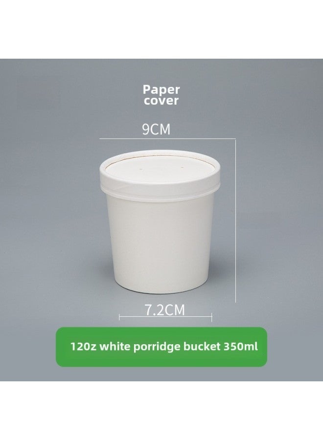 Disposable Paper Bowl Meal Box Kraft Paper Soup Bucket Round Bucking Box Without Lid Take-away Box Bucking Bowl Soup Bowl Porridge Cup-Color:12 Oz White Porridge Bucket + Paper Lid - Image 1