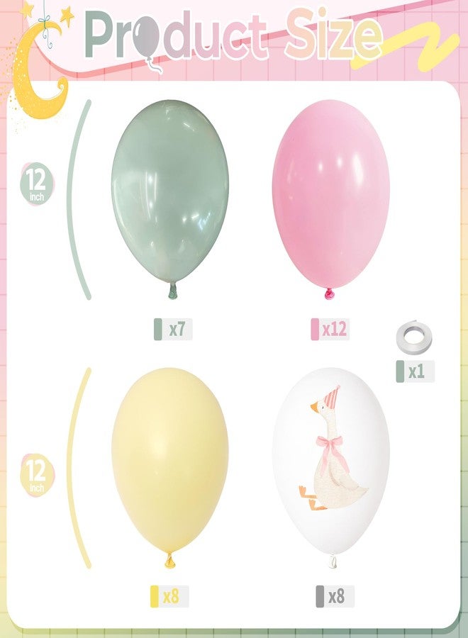 Froova Goose Balloons Set, Pastel Pink Sage Dusty Green Light Yellow White Latex Balloons, 12 Inch Pink Green Yellow Funny Balloon for Kids One Silly Goose Birthday Party Decorations Baby Shower Farm Decor - Image 2
