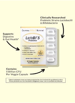 California Gold Nutrition LactoBif 5 Probiotics 5 Billion CFU 60 Veggie Capsules  - Image 3