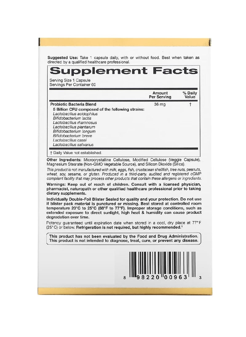 California Gold Nutrition - LactoBif 5 Probiotics 5 Billion CFU 60 Veggie Capsules - Image 1