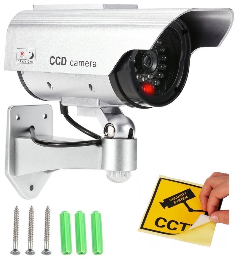 Security Dummy CCTV Fack Bullet Camera with LED Light Indication, 17 X 7 X 21.5 cm (Pack of 2) Silver