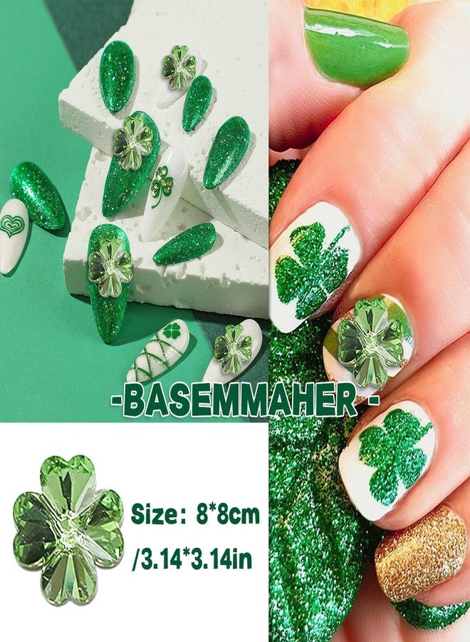 BASEMMAHER 24Pcs Glitter 3D Green Shamrock Nail Charms for St. Patrick's Day Clover Nail Rhinestone Decal Crystal Diamond Alloy Nail Gems Irish Decorations for Women Girls Manicures Eyes Makeup Crafts - Image 2