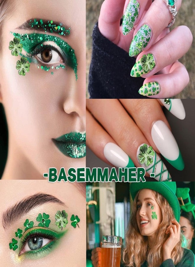 BASEMMAHER 24Pcs Glitter 3D Green Shamrock Nail Charms for St. Patrick's Day Clover Nail Rhinestone Decal Crystal Diamond Alloy Nail Gems Irish Decorations for Women Girls Manicures Eyes Makeup Crafts - Image 5