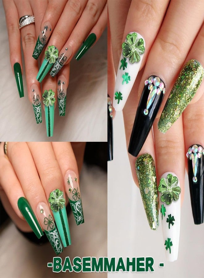 BASEMMAHER 24Pcs Glitter 3D Green Shamrock Nail Charms for St. Patrick's Day Clover Nail Rhinestone Decal Crystal Diamond Alloy Nail Gems Irish Decorations for Women Girls Manicures Eyes Makeup Crafts - Image 4