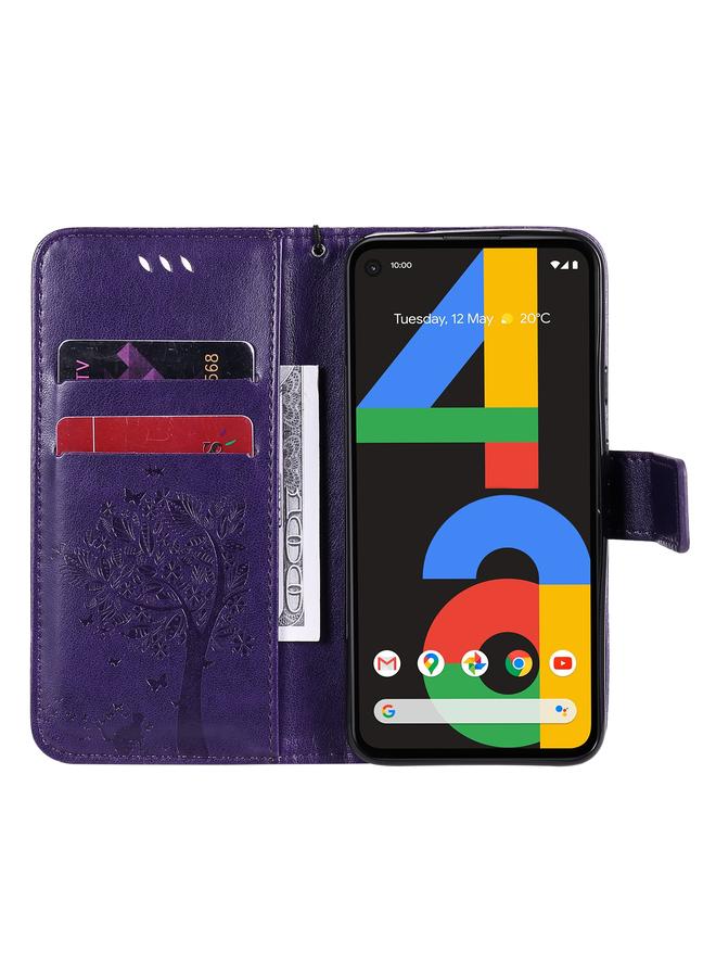 Zaboon Case For Google Pixel 4a 4G Tree & Cat Embossed Pattern Horizontal Flip Leather Case with Holder & Card Slots & Wallet & Lanyard - Image 5