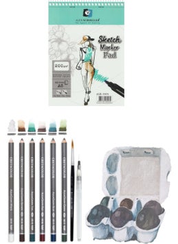 Glance Alex Marker Sketchbook 200GR A5 40YP Cretacolor 6-Piece Aquarell Waterable Brush Sketch Set  - Image 1