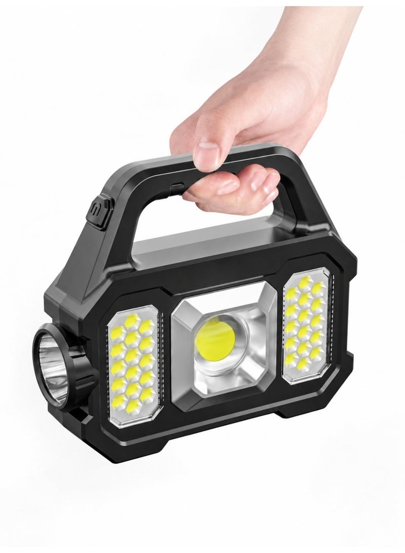 ZLH HITY Solar Handheld Flashlight. Camping light with 6 lighting modes。Rechargeable LED work light. Supports solar and USB charging.1500mAh battery, 120 lumens. Suitable for camping, hiking, fishing, emergencies, and outdoor activities. - Image 1