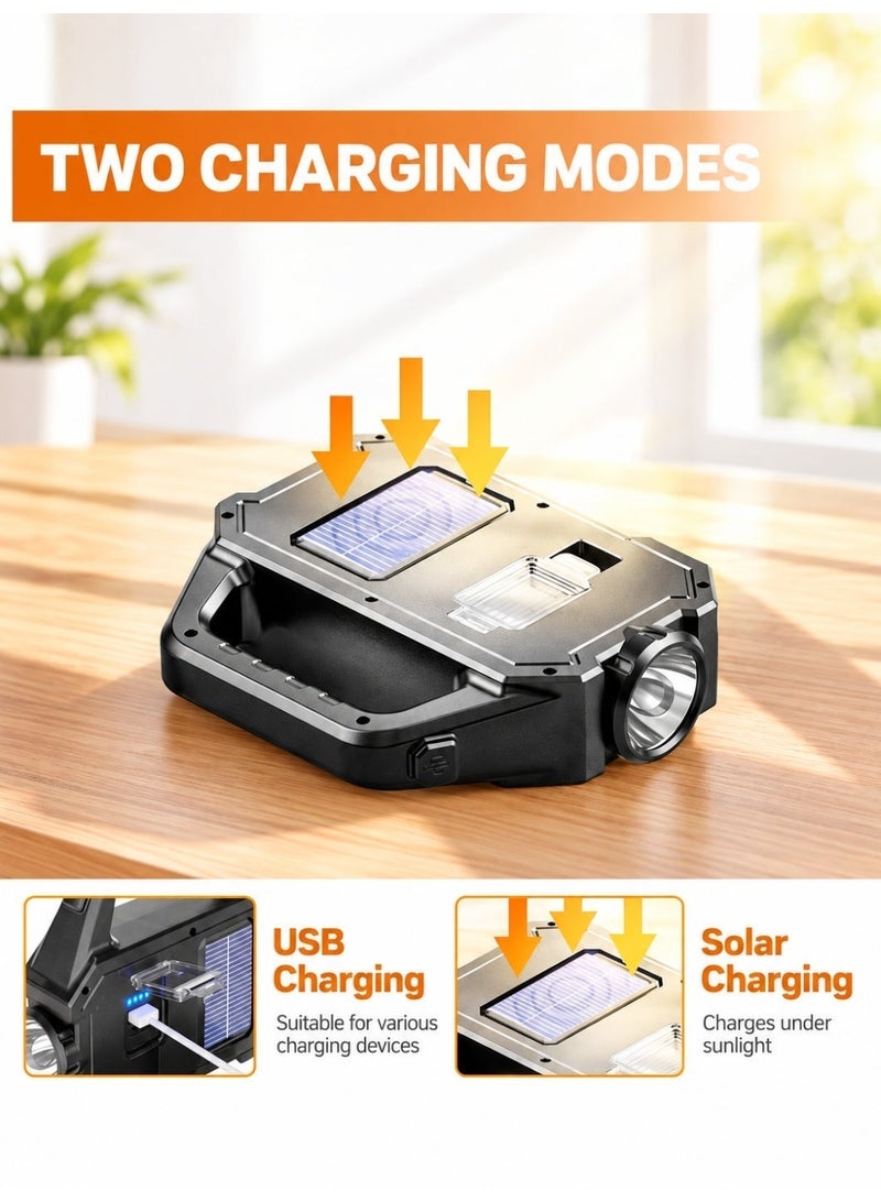 ZLH HITY Solar Handheld Flashlight. Camping light with 6 lighting modes。Rechargeable LED work light. Supports solar and USB charging.1500mAh battery, 120 lumens. Suitable for camping, hiking, fishing, emergencies, and outdoor activities. - Image 3
