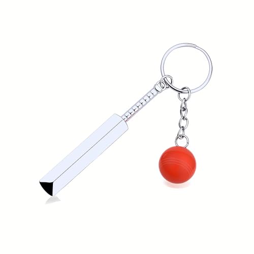 yaozeio Cricket Bat Ball Keychain Red 3D Cricket Key Chain for Women Men Cricketer Christmas Birthday Gifts for Cricketer Coach Thank You Gift Cricket Fan Lover Key Rings Sports Bag Accessories - Image 1