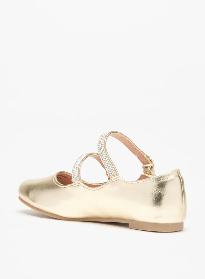 Celeste Girls Embellished Round Toe Ballerinas with Hook and Loop Closure