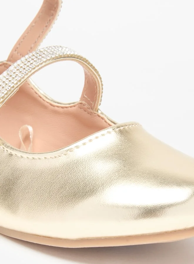 Celeste Girls Embellished Round Toe Ballerinas with Hook and Loop Closure