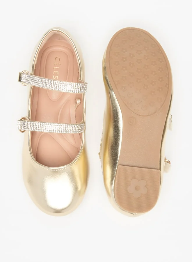 Celeste Girls Embellished Round Toe Ballerinas with Hook and Loop Closure