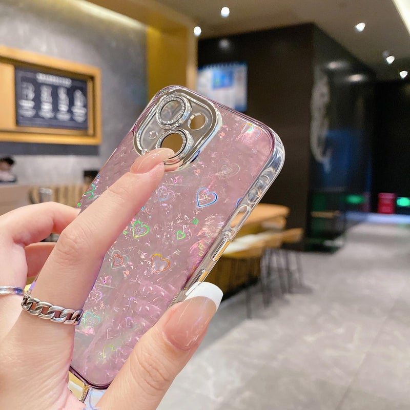 Mobistyle مصمم لجهاز آيفون 15 | حماية عدسة الكاميرا | تصميم طباعة نمط القلب للفتيات المراهقات غلاف خلفي للهاتف (قلب وردي) - سيليكون - Image 5