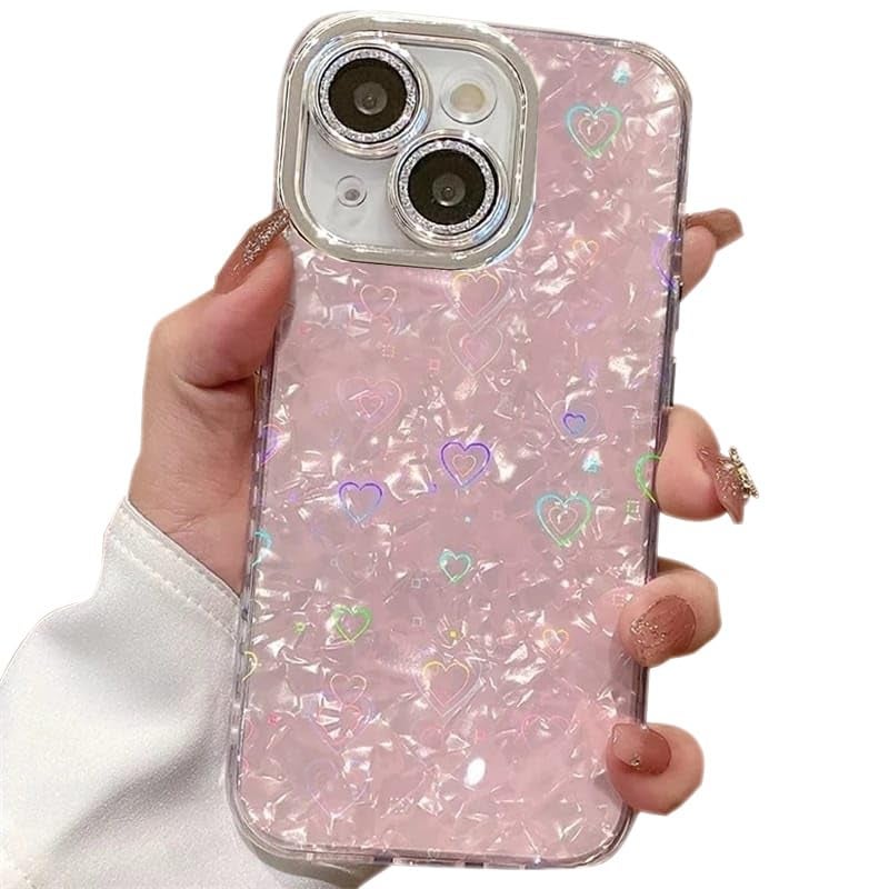 Mobistyle مصمم لجهاز آيفون 15 | حماية عدسة الكاميرا | تصميم طباعة نمط القلب للفتيات المراهقات غلاف خلفي للهاتف (قلب وردي) - سيليكون - Image 1
