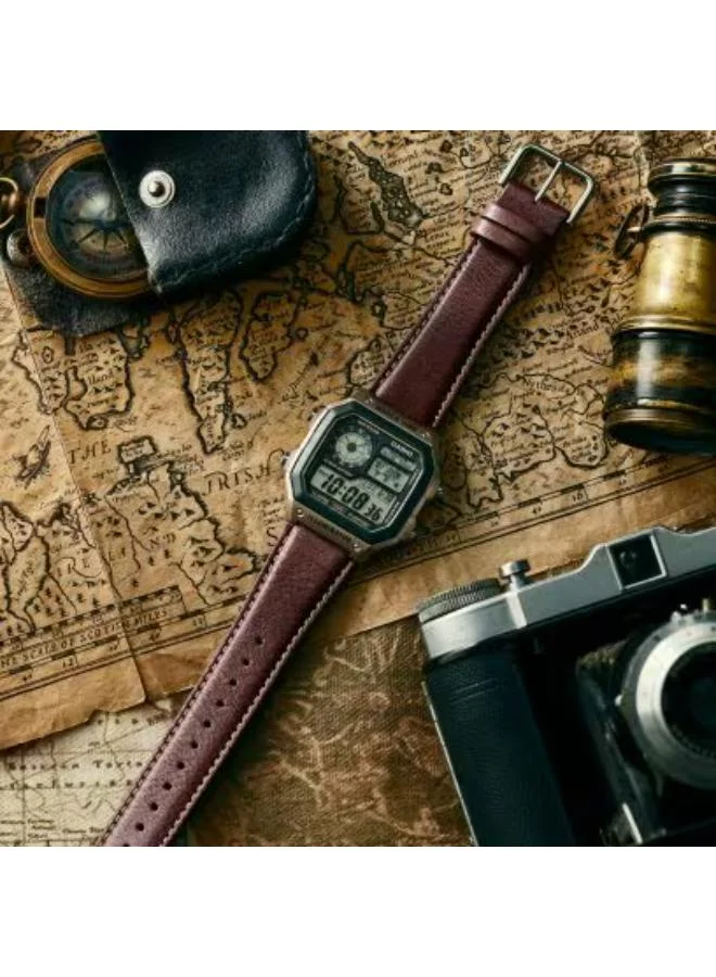 CASIO Men's Digital Display Watch With Brown Leather Strap - AE-1200WHL-5AVDF
