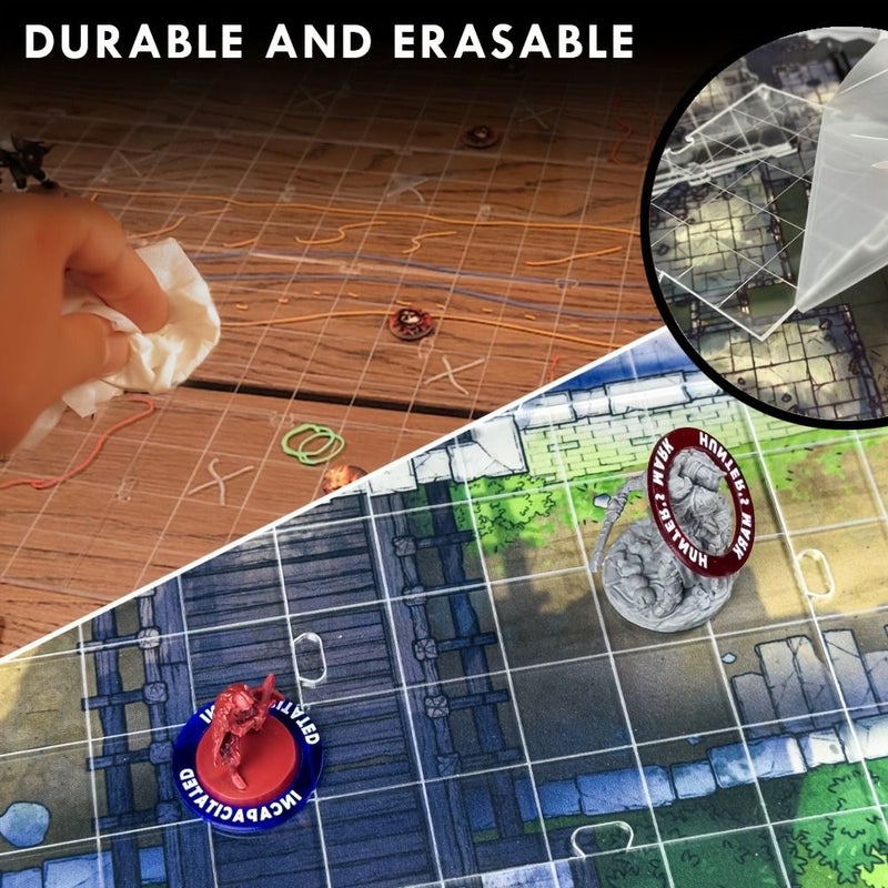 طقم خرائط أكريليك قابلة لإعادة الاستخدام لألعاب الأدوار (DND) مع شبكات متشابكة وألواح لعب قابلة للتعديل، ألعاب حرب محمولة وقابلة للمسح - Image 3
