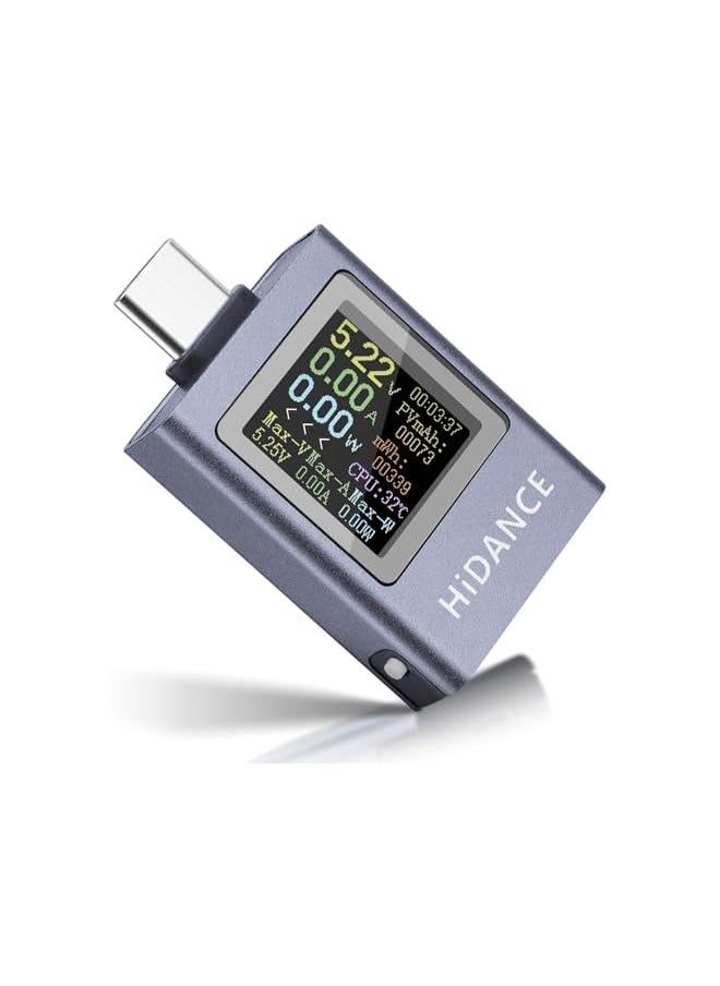 HIDANCE USB C Power Meter Tester, PD 3.1 Type-C Digital Multimeter for 4-50V, 0-12A Voltage & Current Detection – Fast Charge Capacity Measurement, Supports PD2.0/PD3.0, QC2.0/QC3.0