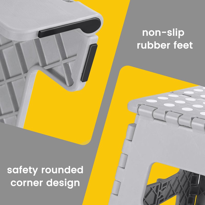 ACSTEP Folding Step Stool 9'' Foldable Step Stool for Kids and Adults Up to 300 lbs, Non-Slip Folding Stools with Portable Handle for Bedroom Kitchen, Bathroom Grey - Image 2