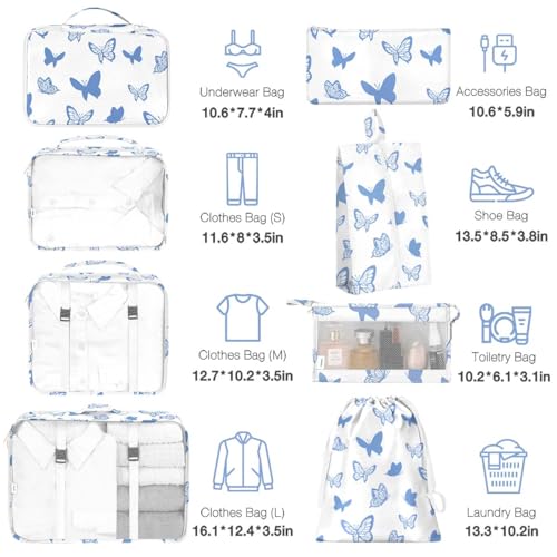 Hatisan 8 Set Packing Cubes for SuitcasesPacking Cube with Shoe Cosmetics Clothing Accessories Bags Packing Cubes for Travel Luggage Organizer Women MenButterfly - Image 3