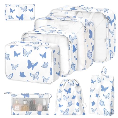 Hatisan 8 Set Packing Cubes for SuitcasesPacking Cube with Shoe Cosmetics Clothing Accessories Bags Packing Cubes for Travel Luggage Organizer Women MenButterfly - Image 1