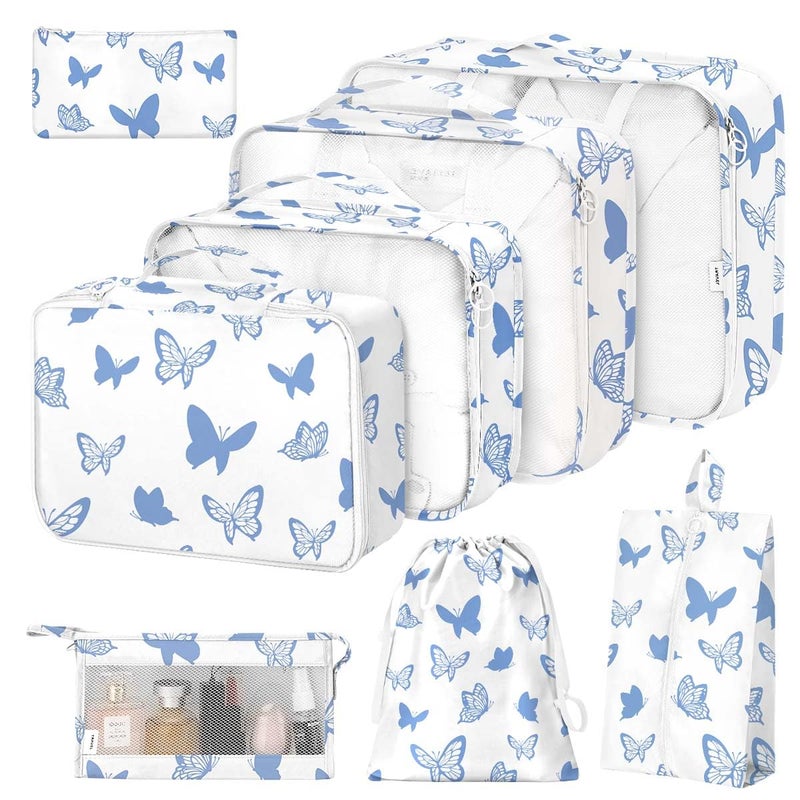 Hatisan 8 Set Packing Cubes for SuitcasesPacking Cube with Shoe Cosmetics Clothing Accessories Bags Packing Cubes for Travel Luggage Organizer Women MenButterfly - Image 2