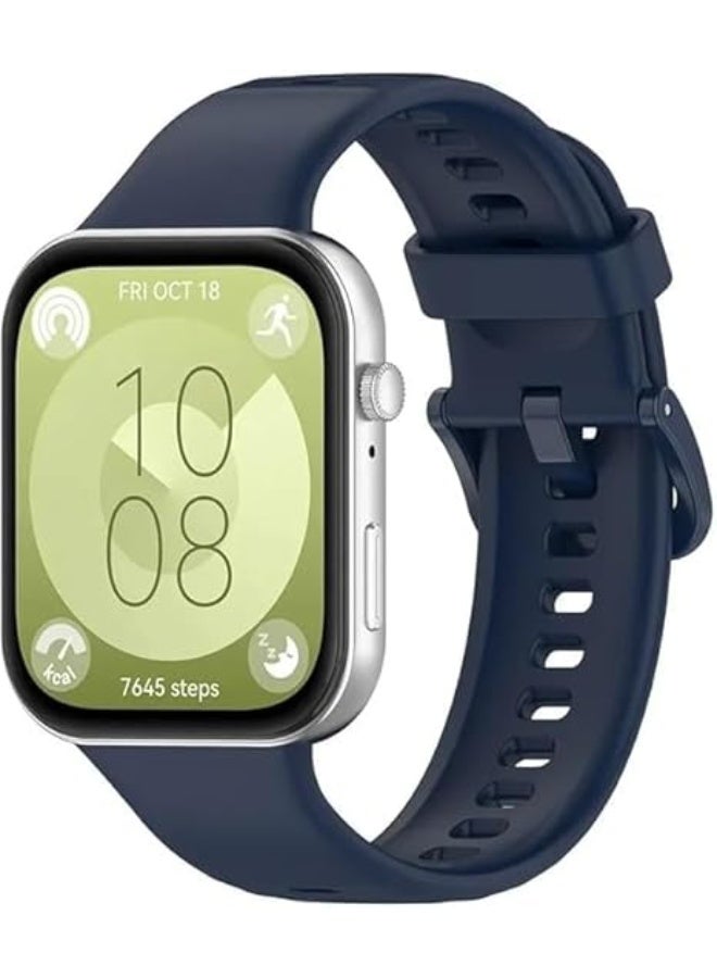 سوار سيليكون رياضي خفيف الوزن متوافق مع ساعة هواوي فيت 3 تصميم انيق ومريح _ كحلي - Image 1