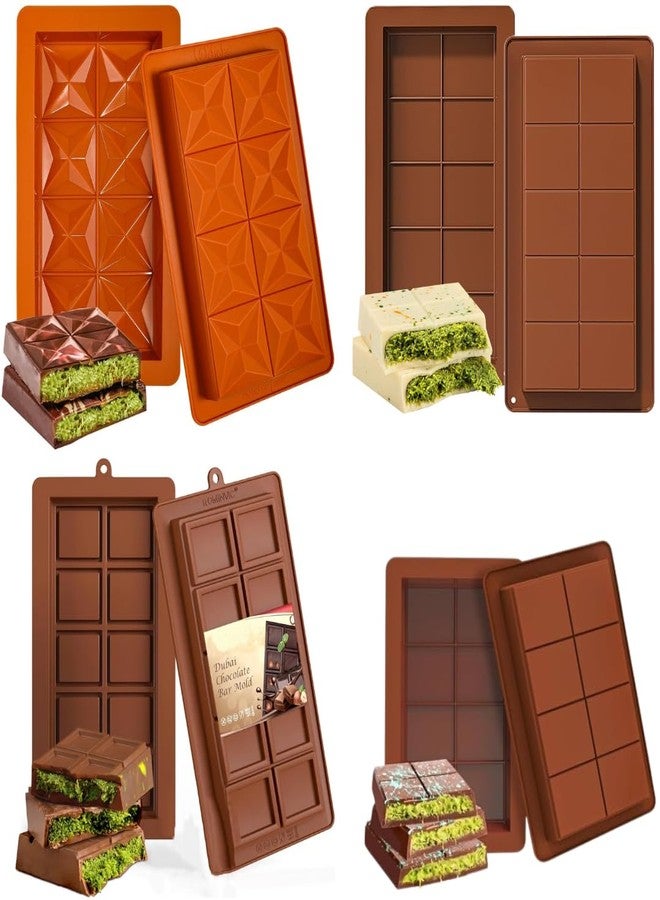 Skytail 4pcs Deep Kunafa Chocolate Bar Moulds Non-Stick Break Apart Food Grade Silicone Thick Candy Molds for Knafeh Dubai Pistachio Kunafa Chocolate Bar Snacks Chocobar Chocolate Molds - Image 1