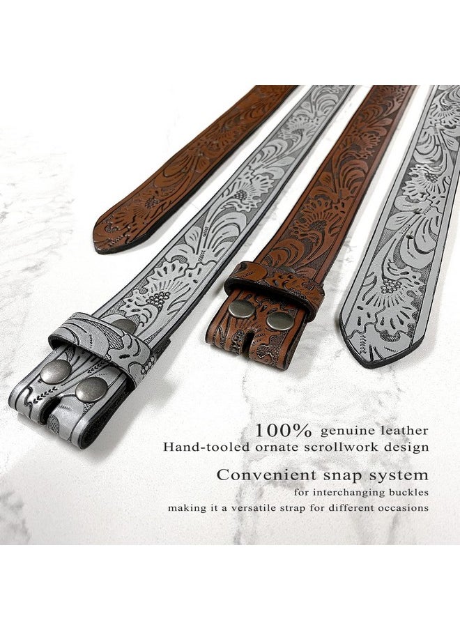 Belts.com - Bs220 Western Floral Engraved Embossed Tooled Genuine Leather Belt Strap Wsnaps 1 12" Wide (Brown 38) - Image 1