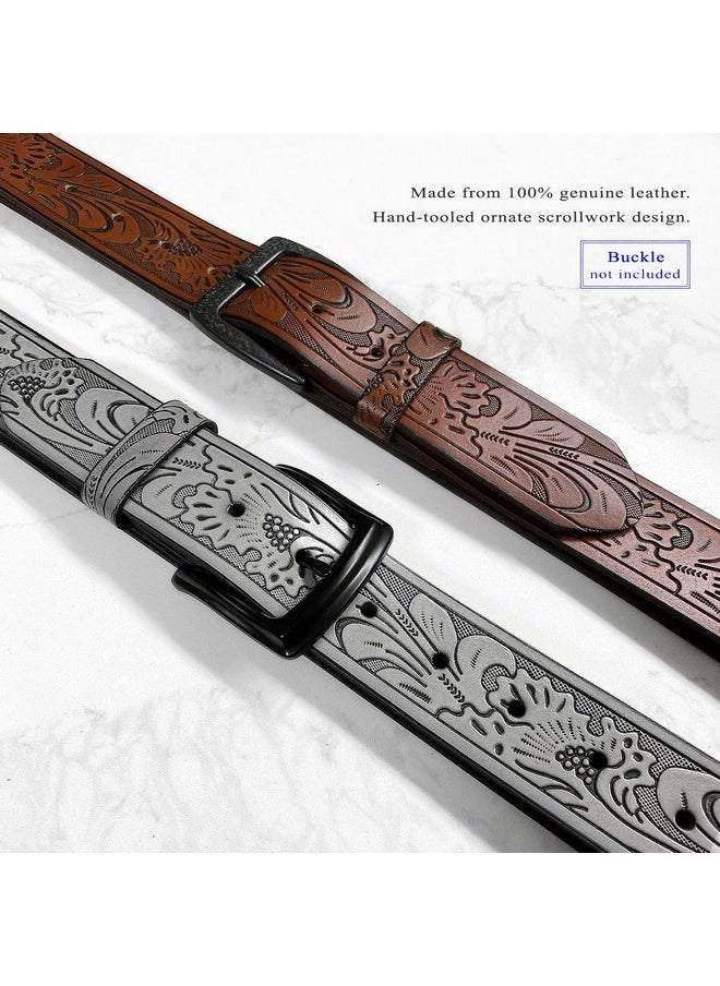Belts.com - Bs220 Western Floral Engraved Embossed Tooled Genuine Leather Belt Strap Wsnaps 1 12" Wide (Brown 38) - Image 1