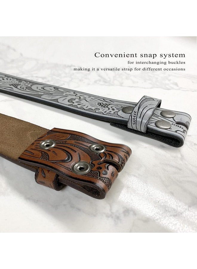 Belts.com - Bs220 Western Floral Engraved Embossed Tooled Genuine Leather Belt Strap Wsnaps 1 12" Wide (Brown 38) - Image 1